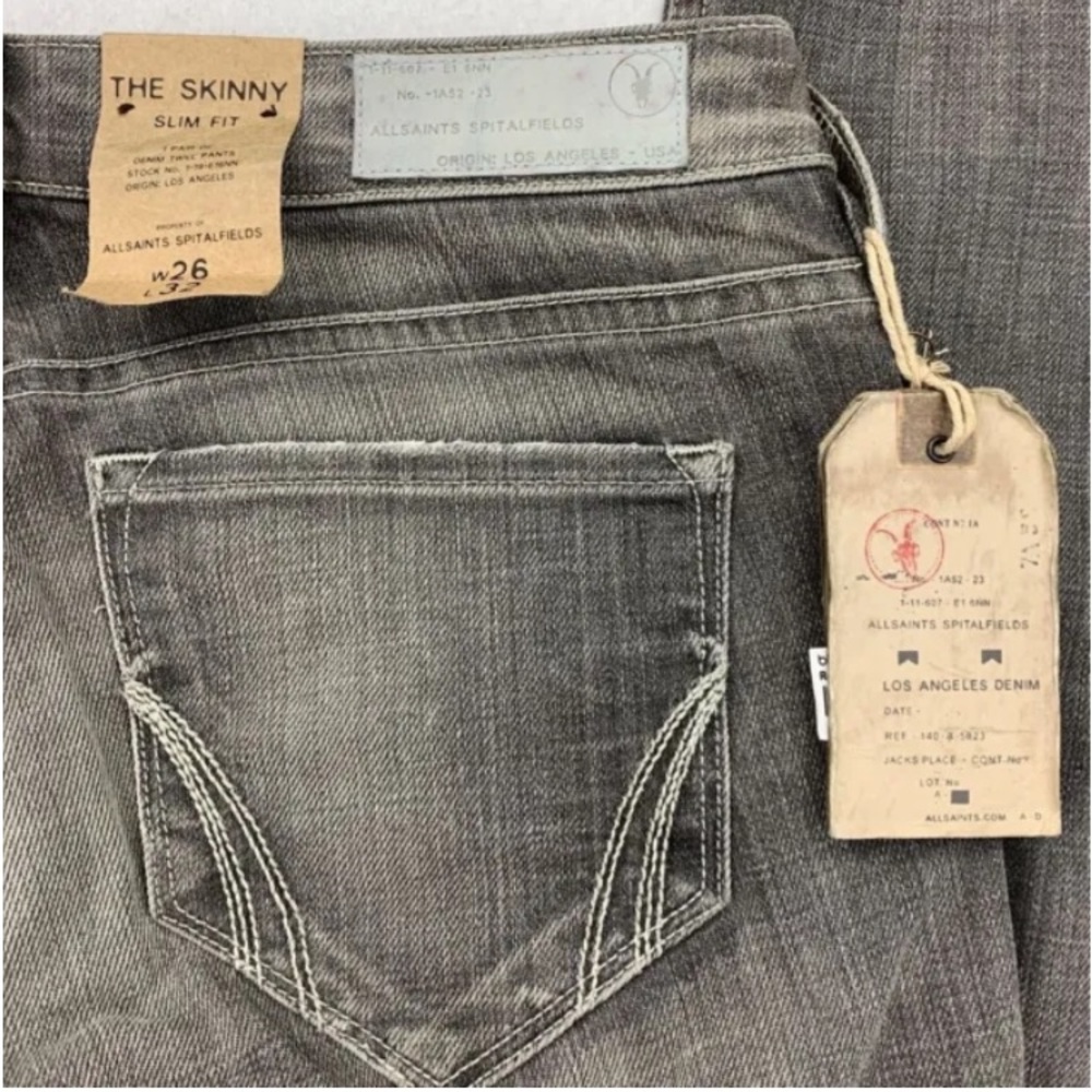 - - Nwt! Allsaints woodvale pipe grey Jeans 26x 32 distressed!